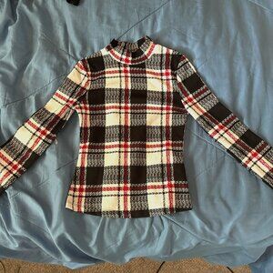 Black, White, and Red Turtle Neck Long-Sleeve Shirt